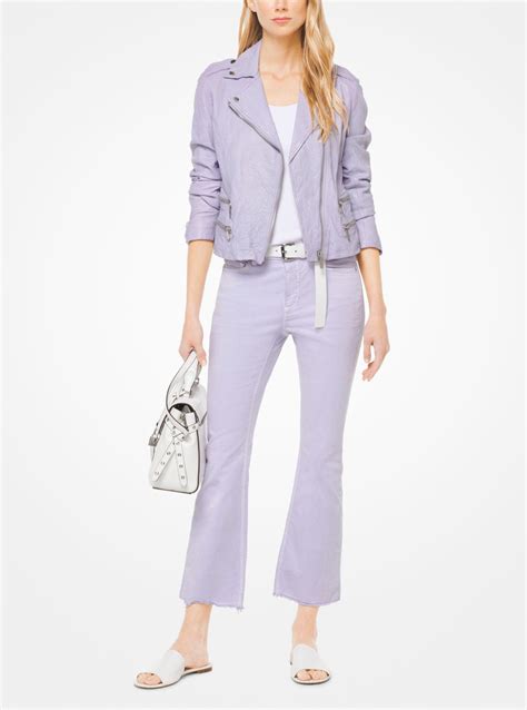 michael kors lavender leather jacket|Michael Kors leather jacket women's.